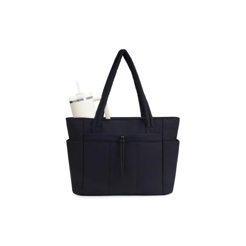 Ladies Lightweight Portable Tote Bag Quilted Travel Bag Casual Shoulder Bag in Black Khaki Colors Small Tote Bags for Women