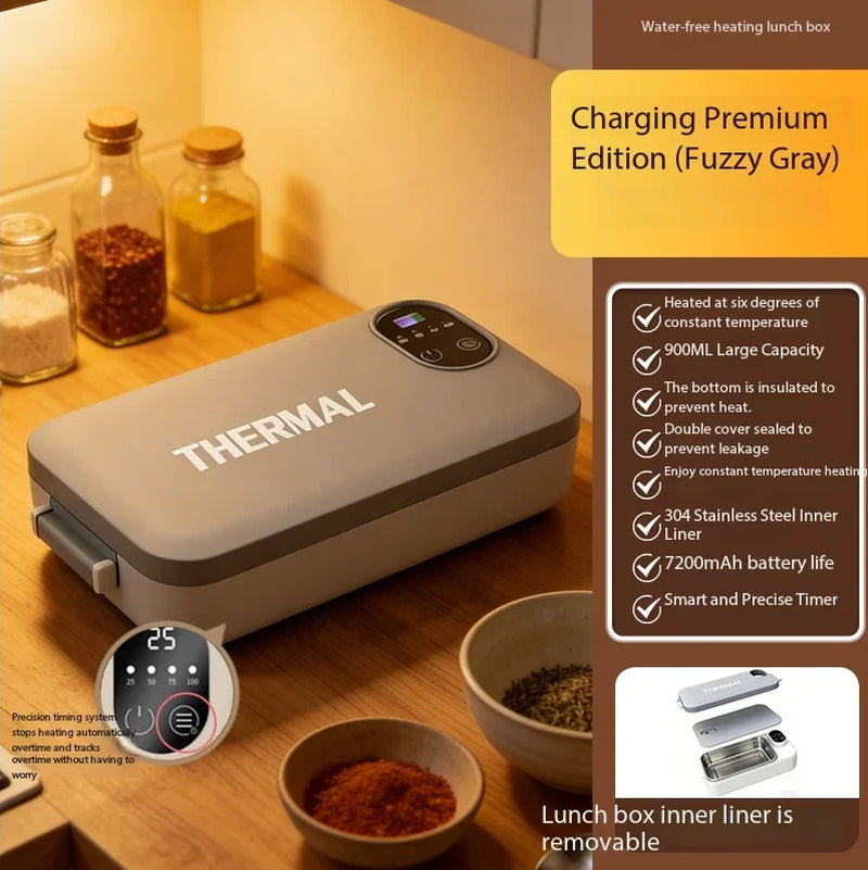 Portable Heated Lunch Box 304 Stainless Steel Container Usb-Powered No Water Added Design for Office Car & Travel Meal Warming