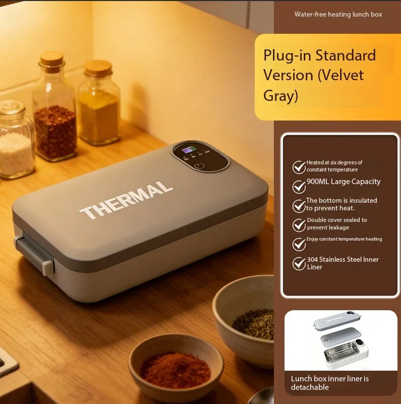 Portable Heated Lunch Box 304 Stainless Steel Container Usb-Powered No Water Added Design for Office Car & Travel Meal Warming