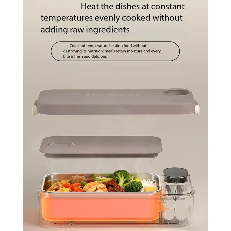Portable Heated Lunch Box 304 Stainless Steel Container Usb-Powered No Water Added Design for Office Car & Travel Meal Warming