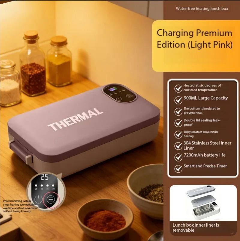 Portable Heated Lunch Box 304 Stainless Steel Container Usb-Powered No Water Added Design for Office Car & Travel Meal Warming